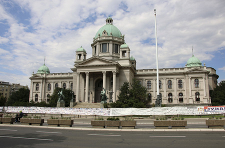 BELGRADE, SERBIA- JUNE 06, 2019: View of the national assembly building in Belgrade, Serbiaのeditorial素材