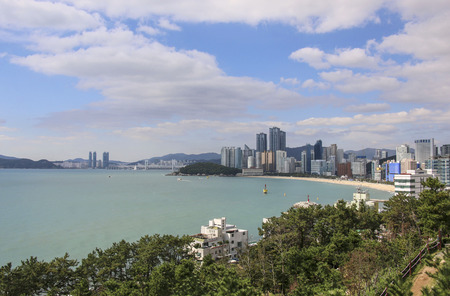 BUSAN, SOUTH KOREA- OCTOBER 16, 2019: City skyline and skyscrapers in the Haeundae district, Busan,...