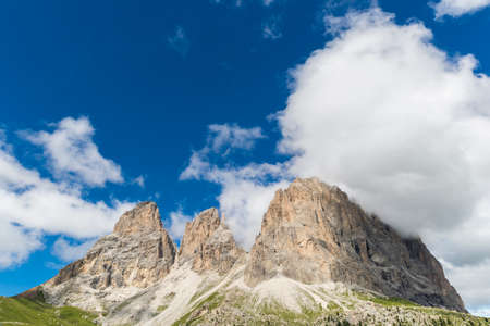 Sassolungo in the Dolomites / View from Sella Passの写真素材