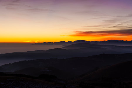 Mount Grappa in Italy at sunsetの写真素材