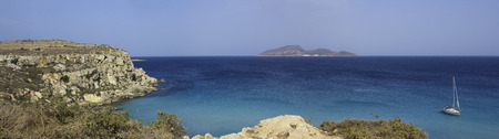 The beautiful beach of Favignana with its azure watersの写真素材