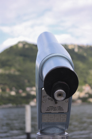 a coin telescope for observing the opposite shore of the lakeの写真素材