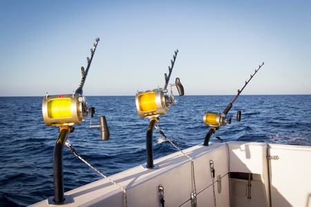 fishing rods on a yacht for marlin fishingの写真素材