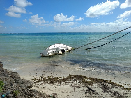 Sailboat Naufrago in Guadalupe after hurricane twoの写真素材