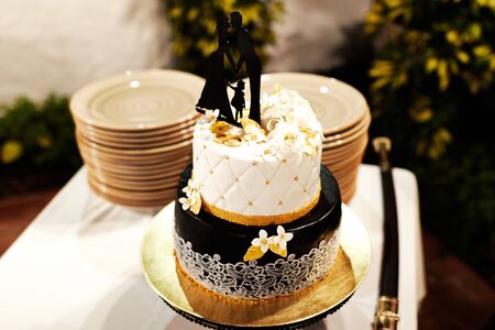 wedding cake on the table.の写真素材