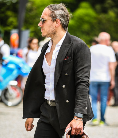 VARESE, Italy - May 22 2022: Men on the street during Gentlemansride in Varese.のeditorial素材