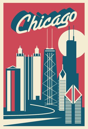 Chicago Illinois skylineのイラスト素材