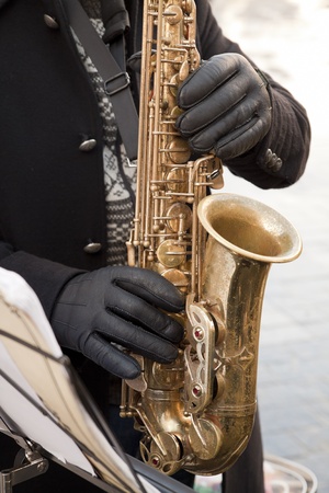 Man playing on the saxophoneの写真素材