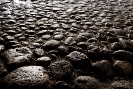 paving stones lighted by the evening sunの写真素材