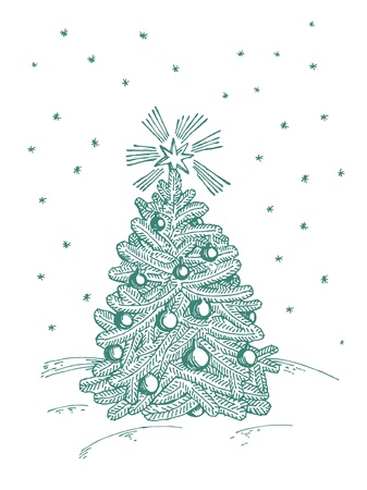 Christmas fir tree on white backgroundのイラスト素材