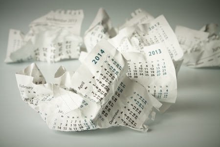 Calendar sheets  Crumpled paper on the floor  Time passingの写真素材