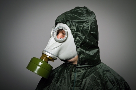 Man wearing a gas mask on his faceの写真素材