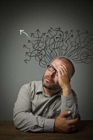 Man in thoughts  Man solving a problem  Hope concept の写真素材