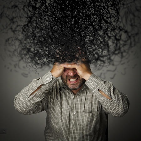 Man and chaos in mind. Frustrated man.