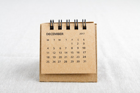 December. Calendar sheet. Two thousand seventeen year calendar on bright background.の写真素材