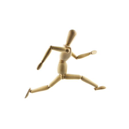 Wooden mannequin on white background. Running man concept.の写真素材