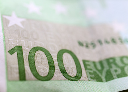 One hundred euro. European currency. Money as background. Macro.
