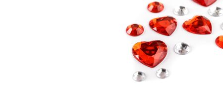 Hearts. Decorative stickers on bright background. Symbols of love for Happy Women's, Mother's, Valentine's Day. Valentine's day background. Ruby hearts.の写真素材