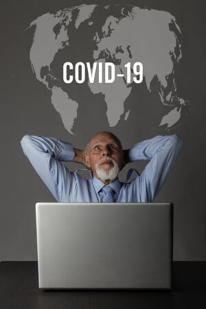 Old man is staying at home during the COVID-19 coronavirus outbreak. Senior worried about the...
