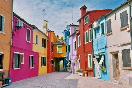 Burano typical colored housesのeditorial素材