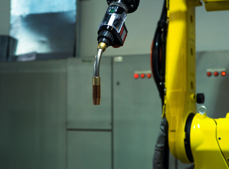 Automatic robotic arm for metal welding operationsの写真素材