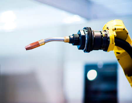 Augmented reality for industry concept. Robotic and Automation system control application on automate robot arm in smart manufacturing background.の写真素材