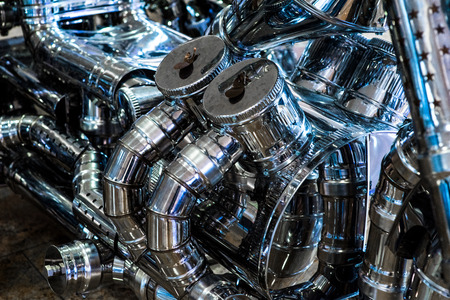 much chromium on engine of the motorcycleの写真素材