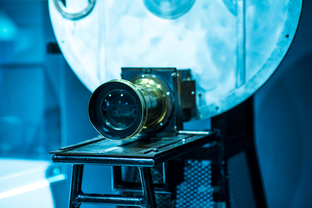 Old style movie camera with close up, vintage photo effectの写真素材