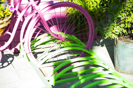 A purple bicycle on sunny dayの写真素材