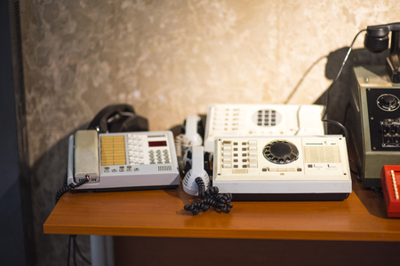 vintage telephone on tableの写真素材