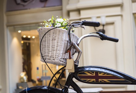flower on a bicycle background shopping centerの写真素材