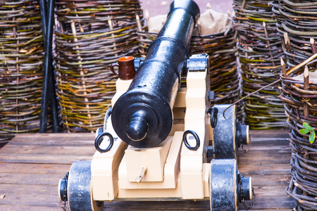 Old battle canon on the ship somewhere in the Russiaの写真素材
