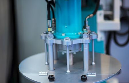 Industrial stainless steel piping connected by special nuts. Cooling system element for the food industry.の写真素材