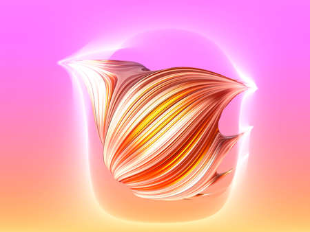 Sample smear for hair coloring. 3d render golden swirl brush stroke isolated on peach and pink...