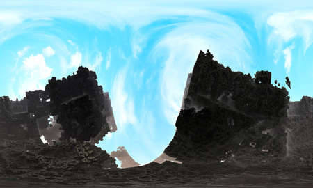 Mountains against the background of clouds. Fractal jagged scatter topographic artificial landscape...