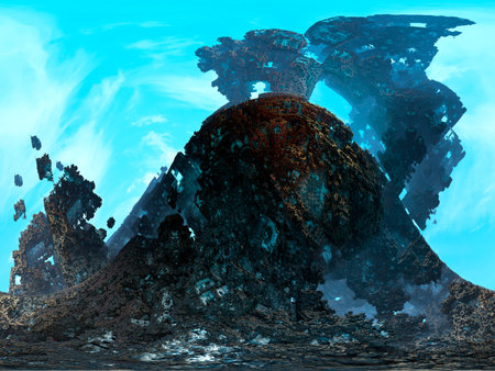 3D Rendering ofland rising into the air. Stone background. Granite texture