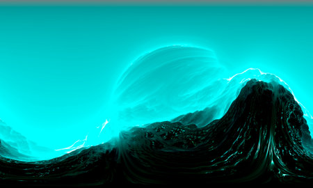 Flipped over, fractal Horizons: Abstract render of an alien rocks and sky. 3D Rendering