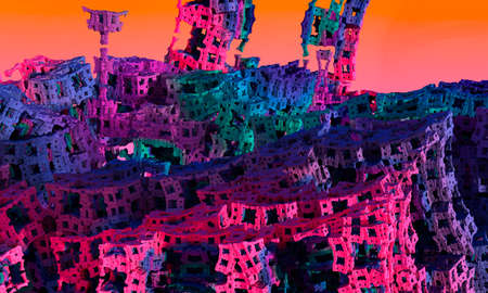 Abstract architecture background drowning in fog. 3d rendering