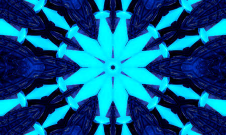 Smart blue circular ornament in the form of a stylized flower. Kaledoscope pattern for manufacturing of packaging, scrapbooking, gift wrapping, books, booklets., Albomsの写真素材