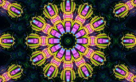 abstract kaleidoscope background. multicolor mosaic texture. pink green yellow black kaleidoscope pattern. beautiful kaleidoscope. creative designの写真素材