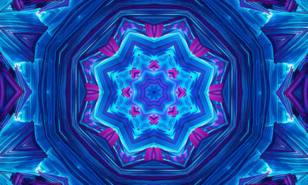 Blue glowing mandala fractal, computer generated abstract background.の写真素材