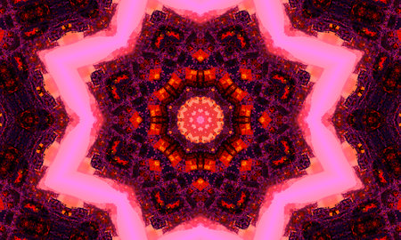 Purple and Magenta Floral Kaleidoscope Design. Kaledoscope pattern for manufacturing of packaging, scrapbooking, gift wrapping, books, booklets, albums.の写真素材