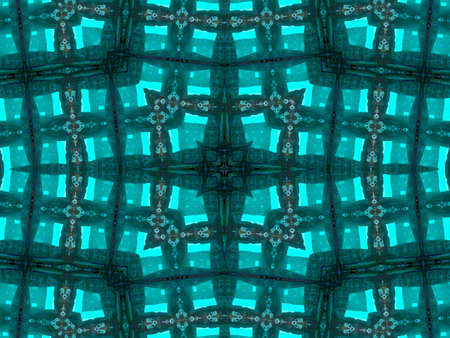 Illustration abstract kaleidoscopic pattern in jade color originated from photograph of green bamboo leaves designed for tiles, wallpaper, textiles or scarves.の写真素材