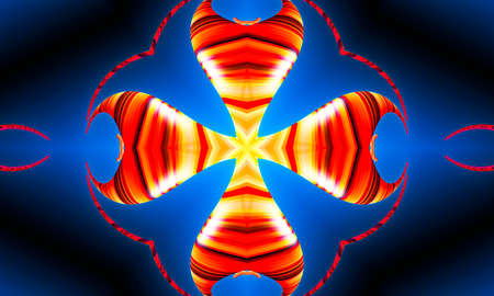 Orange rays stars on blue gradient retro textured pattern 70s. Abstract unique kaleidoscope...