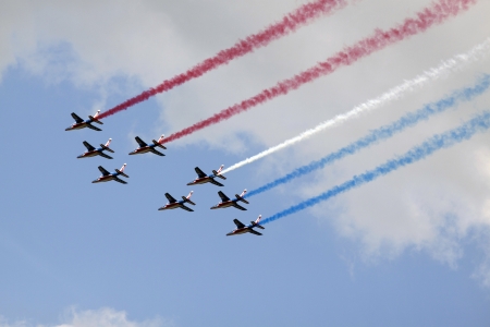 French stunt flying team - Picture taken during At the Air Force Days Volkel Air Base in Netherlands 2013 - Patrouille de france teamのeditorial素材