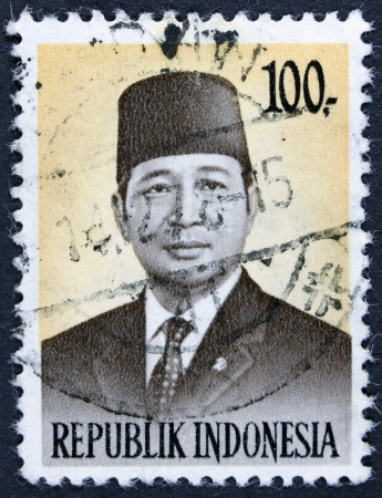 INDONESIA - CIRCA 1979  A stamp printed in Indonesia shows an image of Suharto who was the second President of Indonesia, circa 1979  のeditorial素材