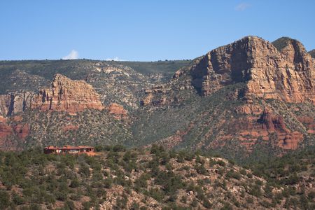House above a hill in Sedona Arizonaの写真素材