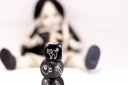 Living Dead Doll and Dices with symbolsの写真素材