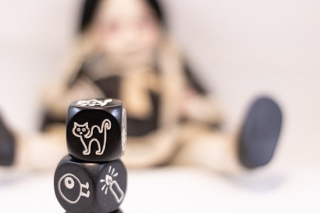 Living Dead Doll and Dices with symbolsの写真素材