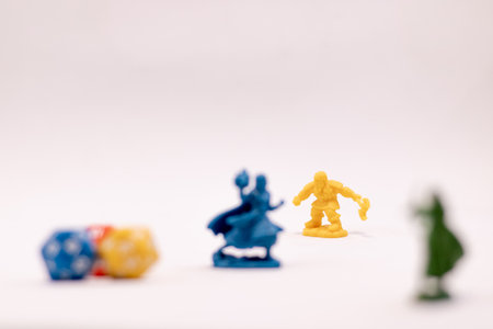 Role play game dice and figures of a mage and a dwarfの写真素材